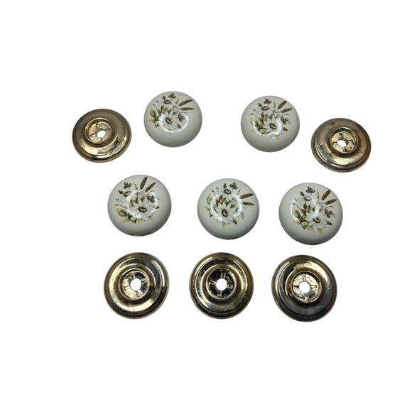 Vintage Gainsborough Hardware Porcelain Drawer Knob Daisy Motiff Ivory Gold Part - Picture 4 of 5